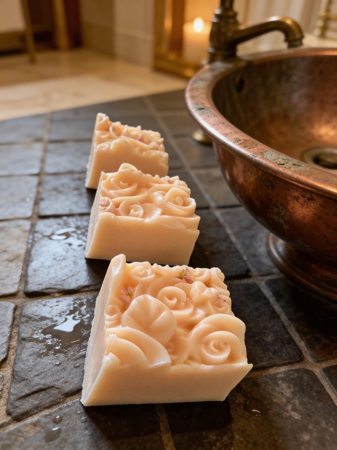 Handcrafted peach floral soap bars