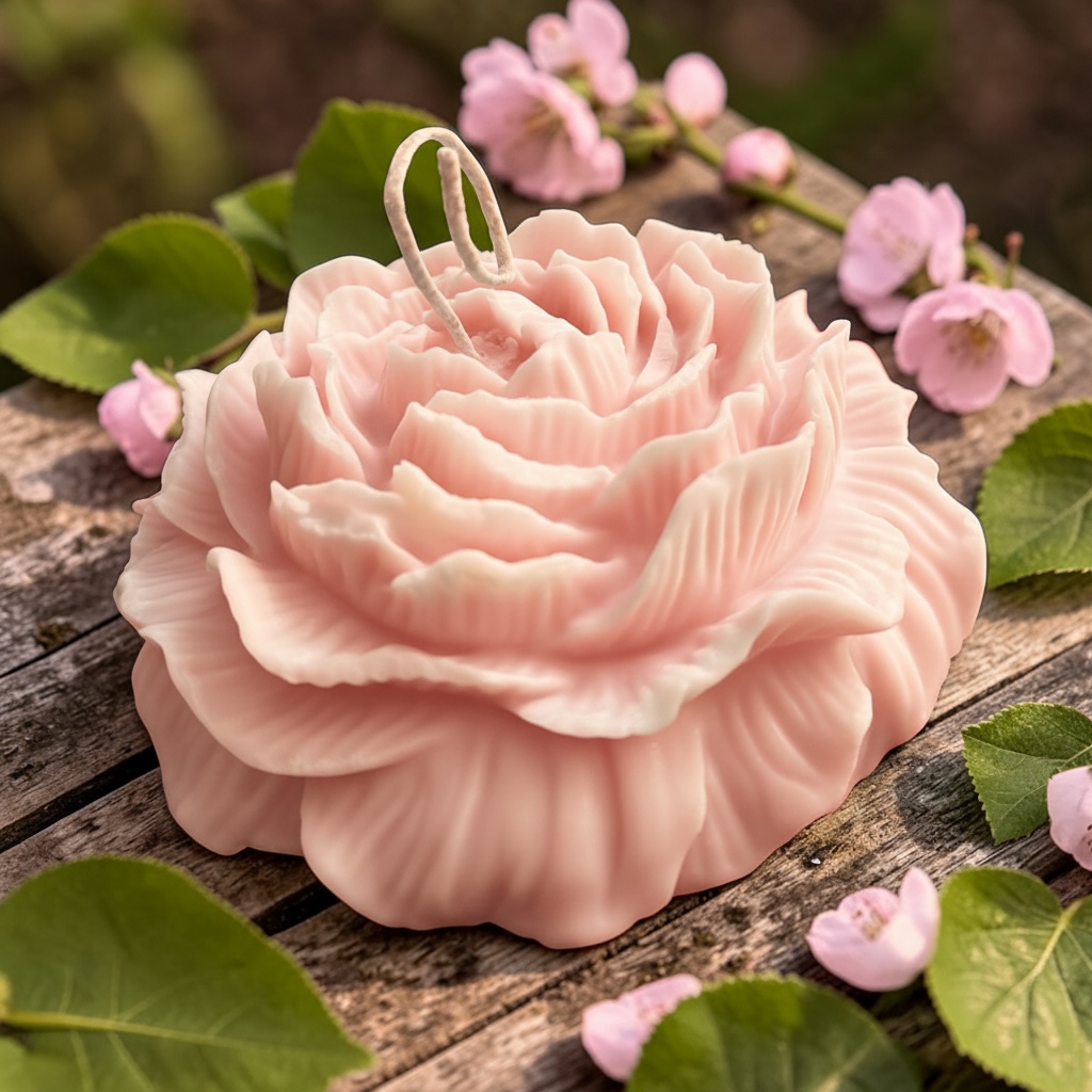 Handcrafted blush peony candle