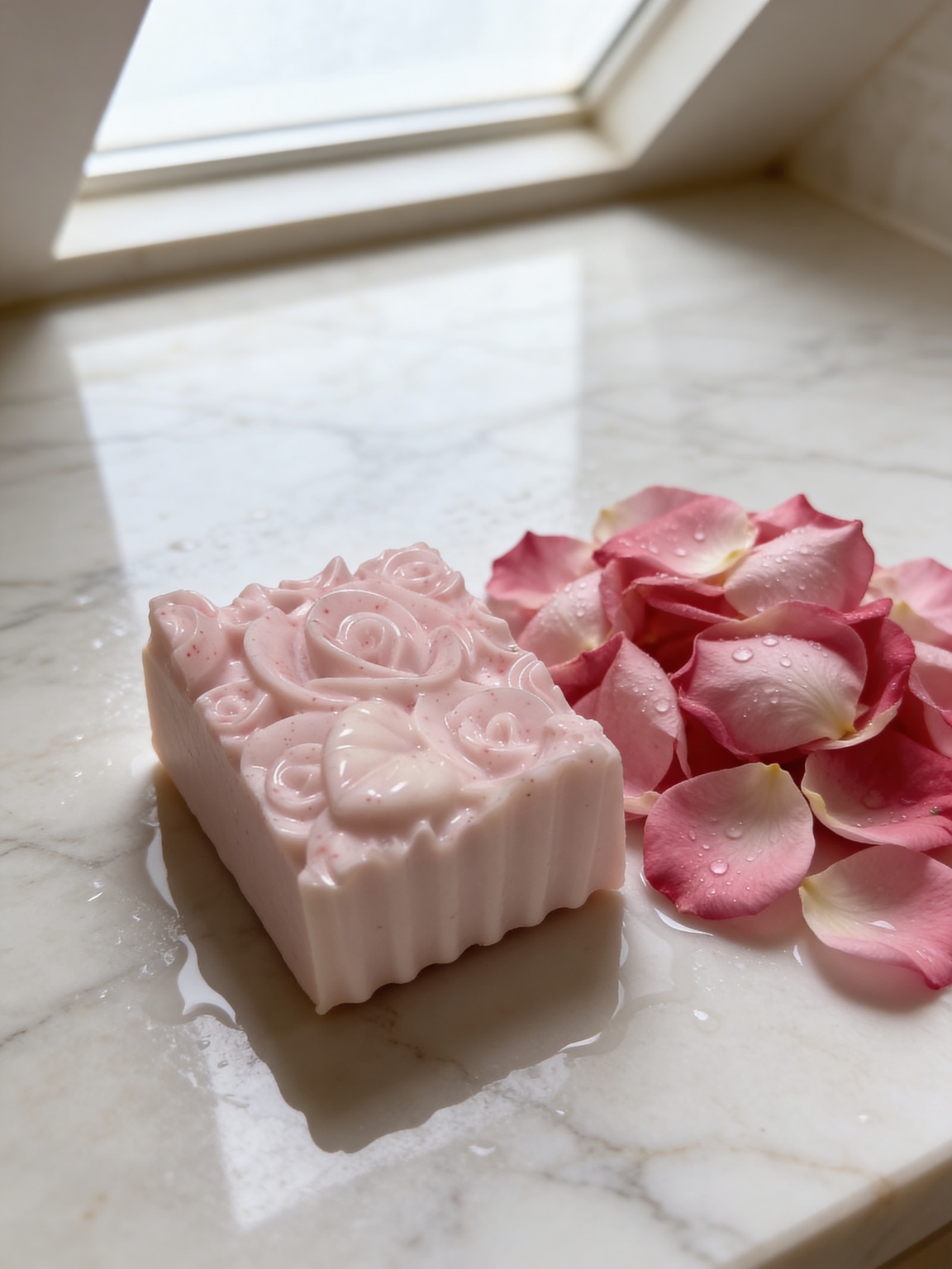 Pink handcrafted rose shea-butter soap